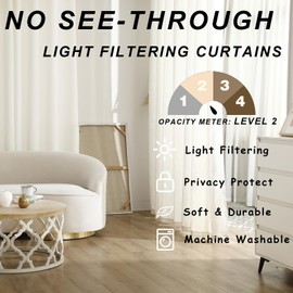 Ravorrato Light Filtering Curtains 108 Inches Long Grommet Top Semi Sheer Soft Thick Textured Window Curtains for Living Room Privacy Vertical Drapes for Bedroom 2 Panels Set White