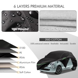 DTNESS Replace for 2007-2023 Fiat 500/500C Car Cover 210D Outdoor Waterproof UV Snow Rain Protection, with Cotton Layer, Zipper Door, Reflective Strip, Storage Bag, for Abarth Turbo Sport Lounge Pop