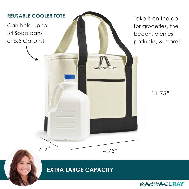 Rachael Ray Insulated Thermal Canvas Tote, Ivory