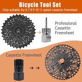 3 Piece Bicycle Repair Tool Set for 6 7 8 9 10 11 Speed Cassette, Chain Whip with Sprocket Puller, Sprocket Remover, Bicycle Tool Screw Ring, Cassette Removal, Cassette Puller