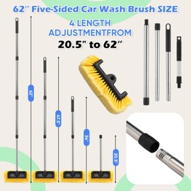 LemonRoad 65'' Five-Sided Car Wash Brush with Long Extendable Handle, Scratch-Free Soft Bristles Car Cleaning Wash Mop Kit, Universal for Truck RV SUV Boats Floors