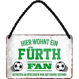 Tin Sign with German Text "Hier Wohnt ein FÜRTH Fan Hanging Sign for Football Enthusiasts" Decorative Item Sign Gift Idea 18 x 12 cm