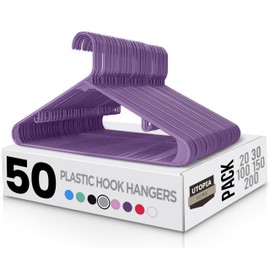 Utopia Home Plastic Hangers 50 Pack - Clothes Hanger with Hooks - Durable & Space Saving Coat Hanger - Heavy Duty Purple Hangers - Skirt Hangers