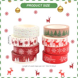 8 Rolls Christmas Washi Tape Set Snowflake Deer Reindeer Decorative Tape Multi-Pattern Scrapbooking Sticker Xmas Tree Washi Masking Tapes Holiday Paper Tape Craft Supplies for Gift Wrapping Journals
