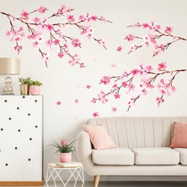 DECOWALL DS12-2003P1903 Watercolour Cherry Blossom Wall Sticker Wall Sticker Wall Decoration for Living Room Bedroom Children's Room