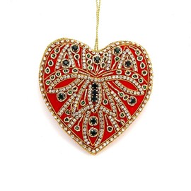 - Royal Red Heart - Zardozi Embroidery - Christmas Ornament