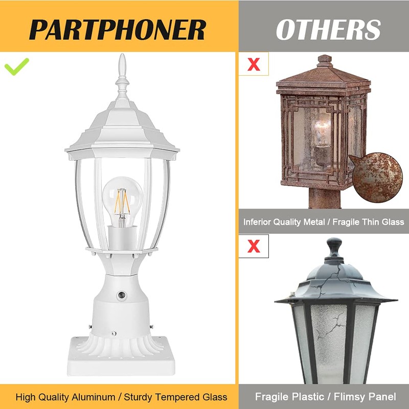 PARTPHONER Dusk to Dawn White Outdoor Post Light with Pier