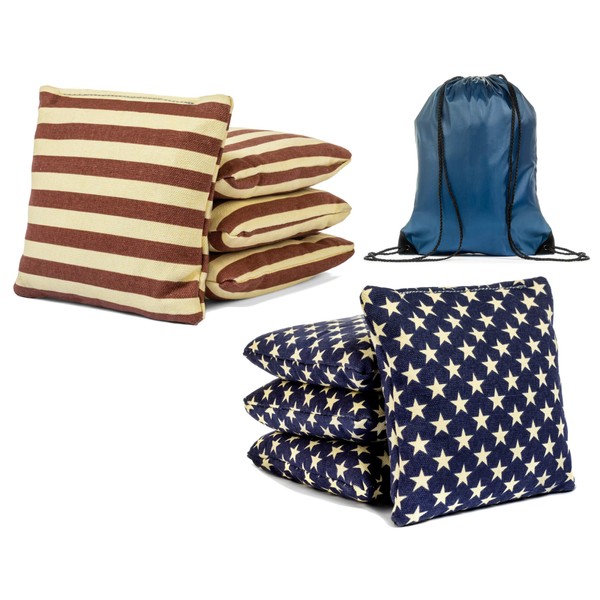 Tailgating Pros Set of 8 Stars and Stripes Premium Cornhole Bags w/Tote Bag USA Bean Bags (Weathered Stars & Stripes)