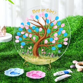 Pasimy Gender Reveal Fingerprint Tree Boy or Girl Party Ideas Baby Shower Guest Book Party Game Gender Reveal Party Supplies for Baby Shower He or She Party Keepsake (Tree)