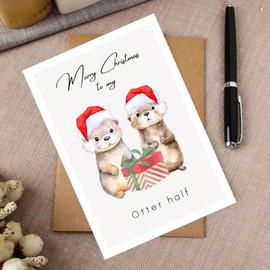 Otter Christmas Card for Lover, Funny Christmas Card, Merry Christmas to My Otter Half, Cute Otter Christmas Card for Husband, Wife, Boyfriend