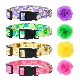 XLSXEXCL 4 Pack Flower Dog Collar Floral Dog Collar for Girl Dog with Removal Flower Adjustable Safety Pet Puppy Collars for Female Puppy Small Dogs