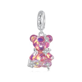 luvhaha Colourful Bear Charm Pendant 925 Sterling Silver Dangle Bead Fits Bracelet Necklace, Sterling Silver