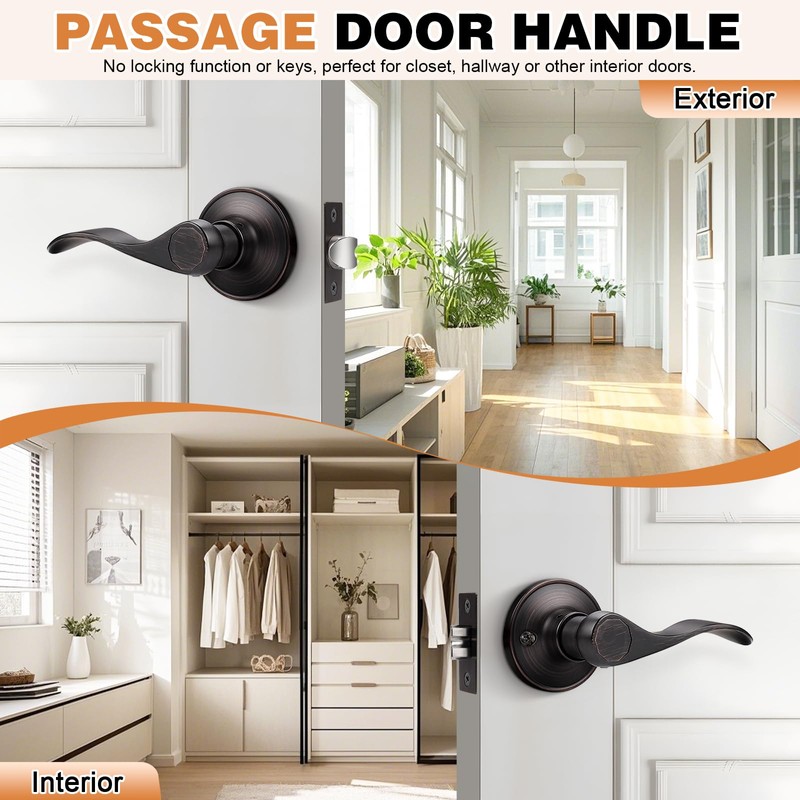 Probrico Wave Shape Passage Door Lever Oil Rubbed Bronze Keyless