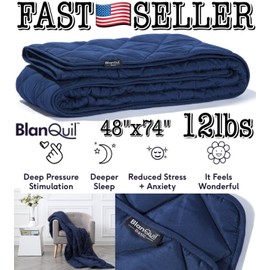 BlanQuil Genuine Blanquil 12lbs Weighted Blanket, Navy - Decreased Anxiety & Stress! NIB!