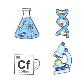 4PCs Science Brooches Microscope Beaker Chemical Molecular Tool Brooches Coffee Cup Badges Pin Bag Clothes Lapel Badge Jewelry Custom Gift Child Students Scientist Brooch Blue