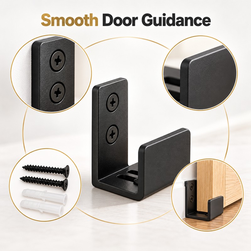 Adjustable Barn Door Guide – Black Stainless Steel Floor and
