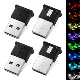 Ouzorp 4 Pcs Mini USB LED Light, 8 Colors RGB Car LED Interior Lighting DC 5V Smart USB LED Atmosphere Light Laptop Keyboard Light Home Office Decoration Night Lamp Adjustable Brightness