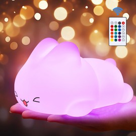 AQXONG Kinder Nachtlicht mit Fernbedienung, 16 Farben, 4 Helligkeitsstufen, Kawaii Kinder Nachtlicht, Nachtlicht für Kinder aus Silikon, Geeignet für Kinderzimmer, Wohnzimmer und Schlafzimmer