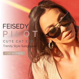 FEISEDY Vintage Cat Eye Sunglasses Polarized Round Aviator Trendy Oversized UV400 Sun Glasses B0119