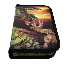 Theonoi Pencil Case Pencil Case 2 Compartments Double Decker Pencil Case Filled, Dinosaur Dino, pencil case