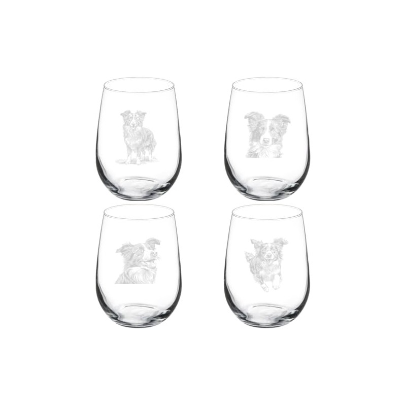 MIP Set of 4 Wine Glass Gift Border Collie Collection