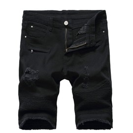 Lavnis Men's Casual Denim Shorts Classic Fit Ripped Distressed Summer Jeans Shorts Black 38