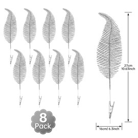 ELECLAND 8 Pcs Wedding Decorations Glitter Feather Ornament Christmas Artificial Leaves for Home wedding party decorations, Silver