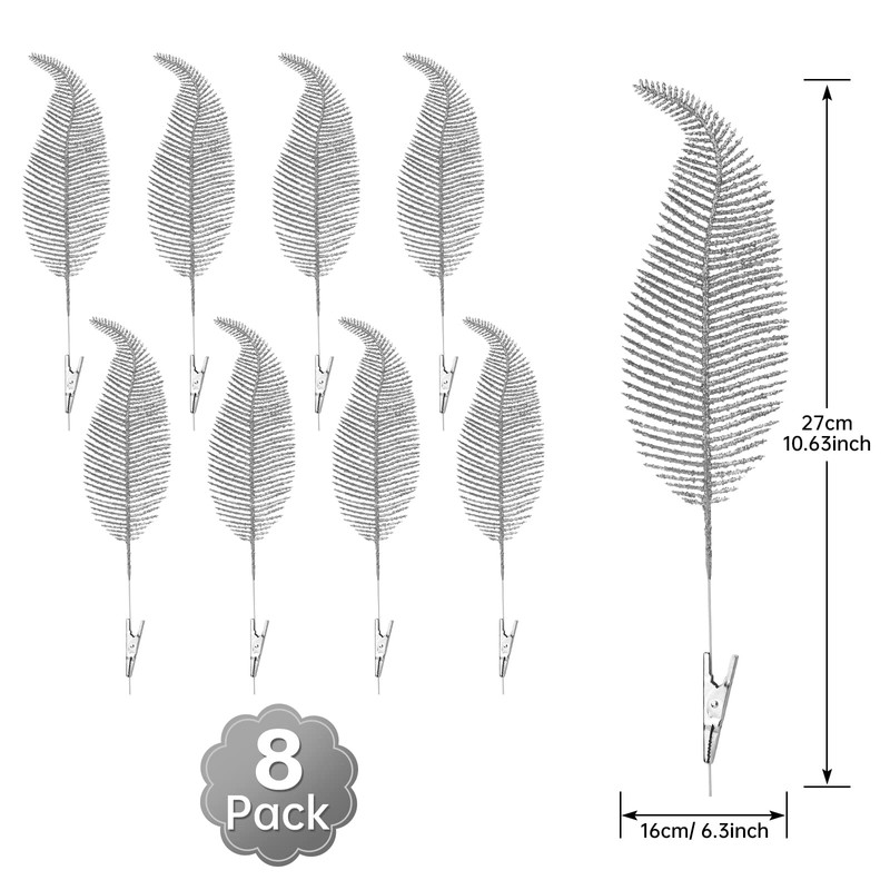 ELECLAND 8 Pcs Wedding Decorations Glitter Feather Ornament Christmas Artificial