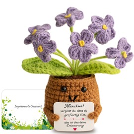 Aruigu Gifts for Women, Girlfriend, Gifts for Mum, for Sisters, Positive Potato, German Replacement Series, Crocheted Gifts, Inspirational Gifts for Colleague Wife, Forget-Me-Not Purple, 10 cm