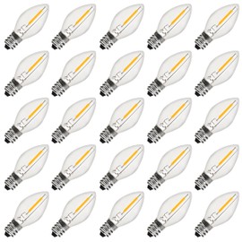 C7 LED Bulbs Christmas C7 LED Light Bulbs 25 Pack C7 LED Replacement Bulbs C7 LED Christmas Lights Replacement Bulbs 0.6 Watt C7/E12 Candelabra Base for Candle Christmas Tree Patio Christmas Decor