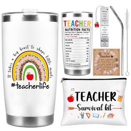 GalaVee Teacher Gifts for Women, Thank You Present Set with 20oz Tumbler Makeup Bag Bracelet Bookmark, Back to School Teacher Appreciation Gifts from Students