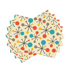 Mid Century Fifties - Juego de 4 manteles individuales modernos atómicos retro para mesa de cocina, para comedor, granja, día festivo, decoración del hogar, lino lavable, 12 x 18 pulgadas