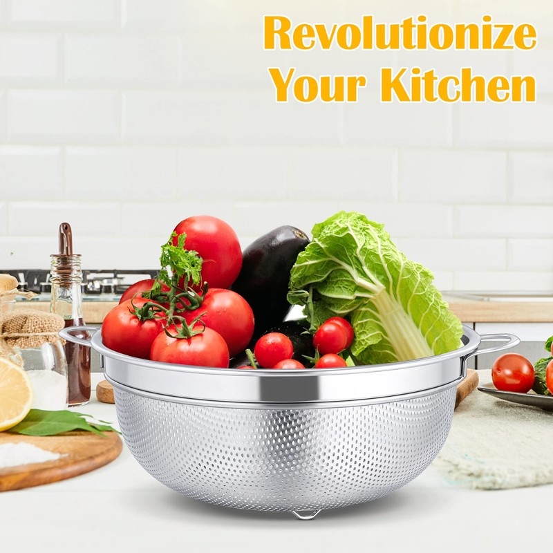 Colander Stainless Steel, Onader Kitchen Colander with Handle, Metal Micro-Perforated