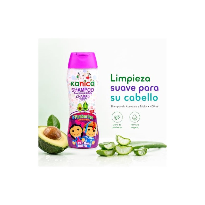 KANICA Champú sin parabenos con aloe vera y aguacate. Champú