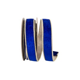 Reliant Ribbon Plush Royal Velvet Deluxe Dupioni Metallic Backed Wired Edge Ribbon, Cobalt Blue/Gold