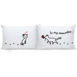 BoldLoft Be My Meowentine Cat Pillow Covers for Couples- Cat Couple Gifts Valentines Pillow Covers for Cat Lovers Cat Gifts for Women Birthday Valentine's Day Anniversary Wedding