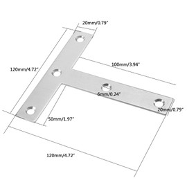 TA-VIGOR 2Pcs T Shape Flat Fixing Mending Plates 120mmx120mm, Stainless Steel Joining Brace Brackets Mending Repair for Wood Connector, Silver, 2Pcs-120mmx120mmx2mm