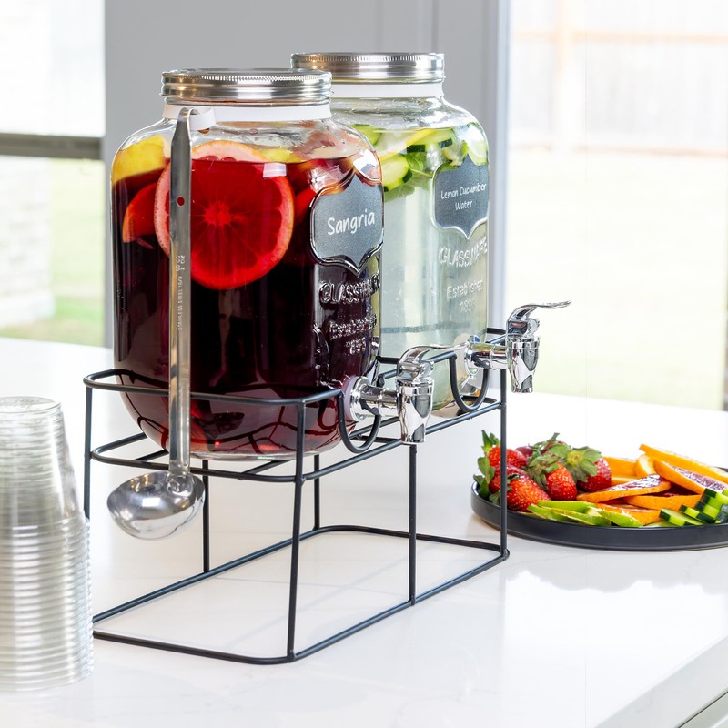 1 Gallon Glass Drink Dispenser with Stand & Stainless Steel