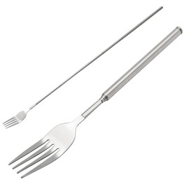Nanddi Extendable Fork, Durable Stainless Steel Telescopic Fork Retractable Dinner Forks Dessert BBQ Dinner Fruit Long Handle Telescoping Fork Cutlery for Cooking 8.7-25.4Inch (One Dinner Fork)
