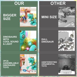 Laradola 【Mother's Day】Laradola 3P Dinosaur Toy with Sound & Light Gift for Kids:Take Apart Assemble Dino with Electric Drill STEM Educational Construction Sensory Toy Birthday Party Gifts for Boy Girl Fun