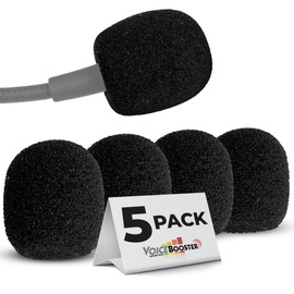 Set of 5 Replacement Foam Tip for VoiceBooster & Aker Microphones – Mic Foam Tip Covers for 1/2-Inch Headset & Tie-Clip Mics – Noise-Reducing Windsocks for Voice Amplifier