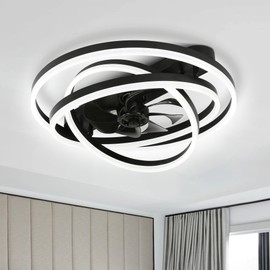 Dawn Whisper 24" Ceiling Fans with Lights and Remote 6 Speeds Reversible Silent DC Motor Low Profile Flush Mount Dimmable LED Ceiling Fans for Bedroom (Black)