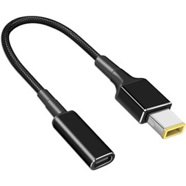 OYY Female USB C to Square Yellow Tip Cable for Lenovo Thinkpad Charger 45W 65W 90W Power Adapter for T430 T440 T450 T460 T470 E440 E550 X1 Carbon Yoga 11s Flex 14 15D