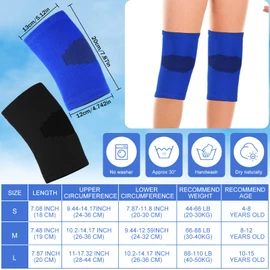 2 pares de rodilleras para niños, rodilleras para niños, rodilleras para niños, rodilleras de compresión para niños, rodilleras para baloncesto, voleibol, deportes, gimnasia, negro y azul (L)