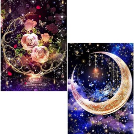 2 Pack Diamond Painting Kits for Adults, BetterJonny Moon and Flower Diamond Painting by Number Kits DIY 5D Full Drill Crystal Rhinestone Arts and Crafts Perfect for Home Wall Decor(30 * 40cm)
