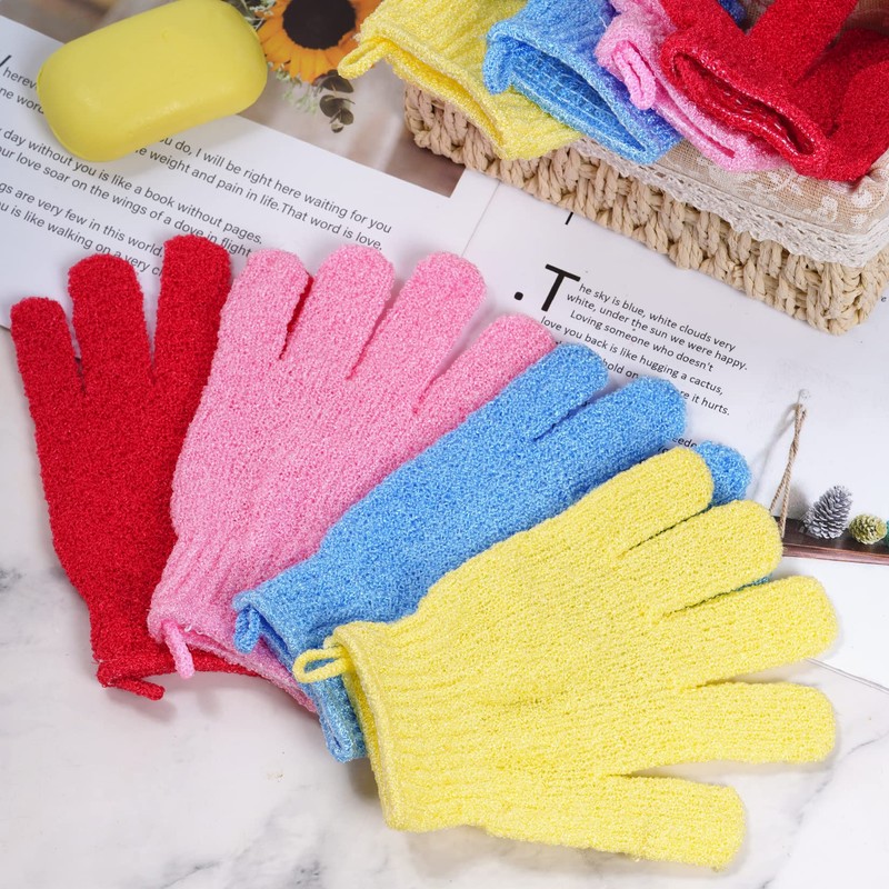 4 Pairs Bath Exfoliating Gloves Scrub, Double Sided Bath Mitts