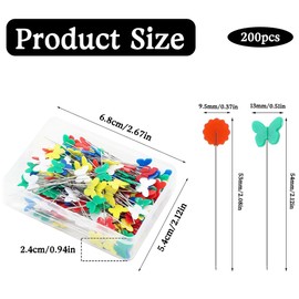 200Pcs Flat Head Straight Pins Kits, Sewing Flat Head Pins Set, Two Styles Colored Head Sewing Pins Quilting Pins with Storage Box for DIY Handicraft Marking and Positioning in Sewing