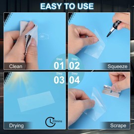 Kunsia Cracked Windshield Repair Kit (2pcs) Windshield Repair Kit for Chips and Car Windshield Crack Repair Kit for Fix Bullseyes Half-Moon Cracks Star-Shaped Damage Long Line Cracks