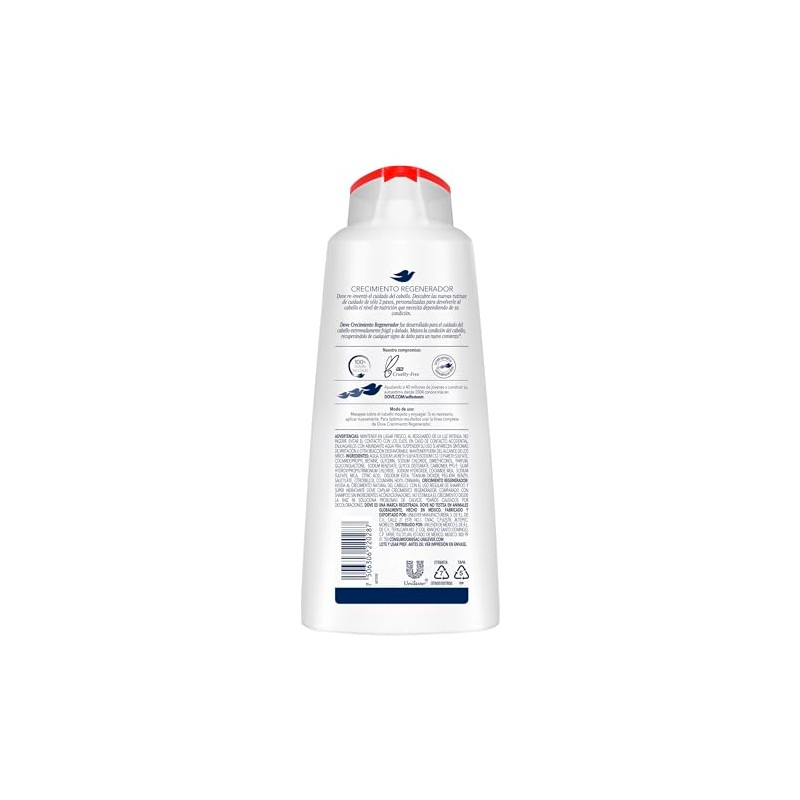 Dove Shampoo Crecimiento Regenerador para el cuidado del cabello extremadamente
