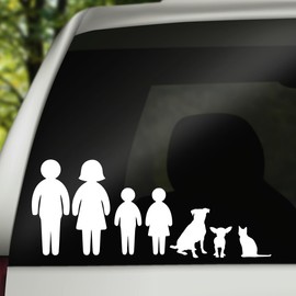 Family Silhouette Car Sticker- Vinyl Sticker for Vehicle Body, Truck, SUV, Windows, Bumpers, Laptops, Mirrors - Removable, Weatherproof, Easy to Apply XY012 (White)